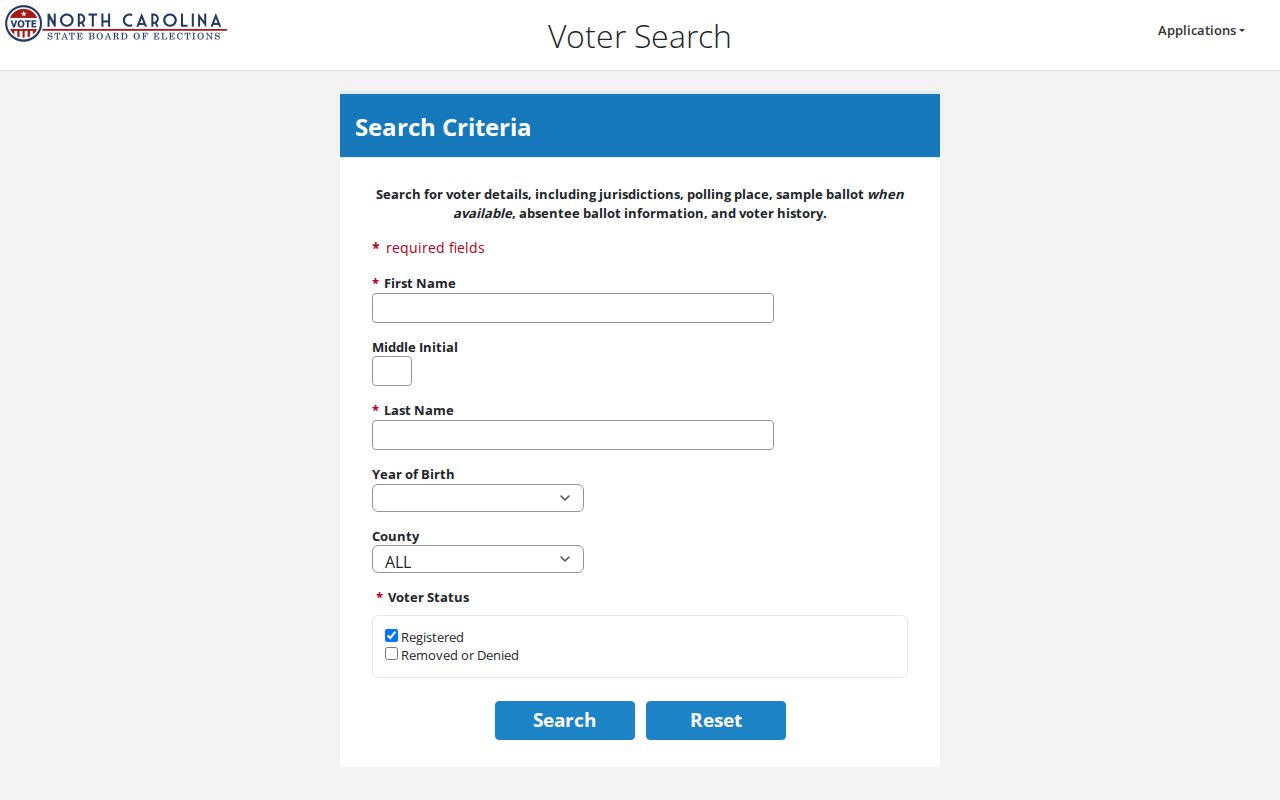 Jacksonville residents directory view of the NC voter lookup fields