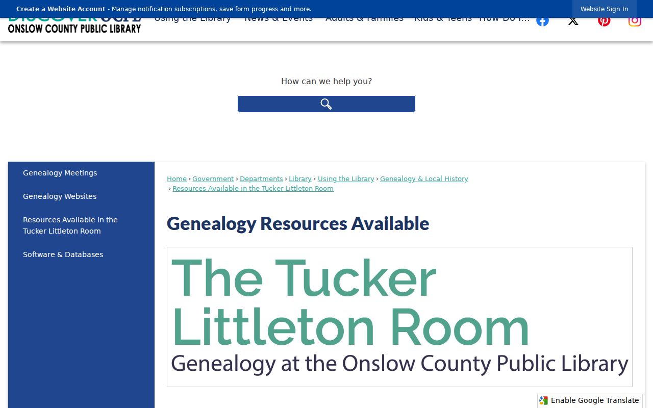 Jacksonville residents directory view of Tucker Littleton Room local history resources