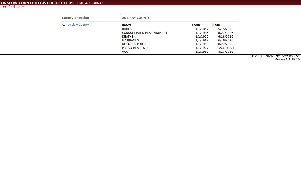 Jacksonville previous residents Register of Deeds certified date windows