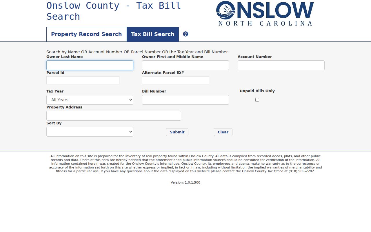 Jacksonville previous residents Tax Bill Search address fields