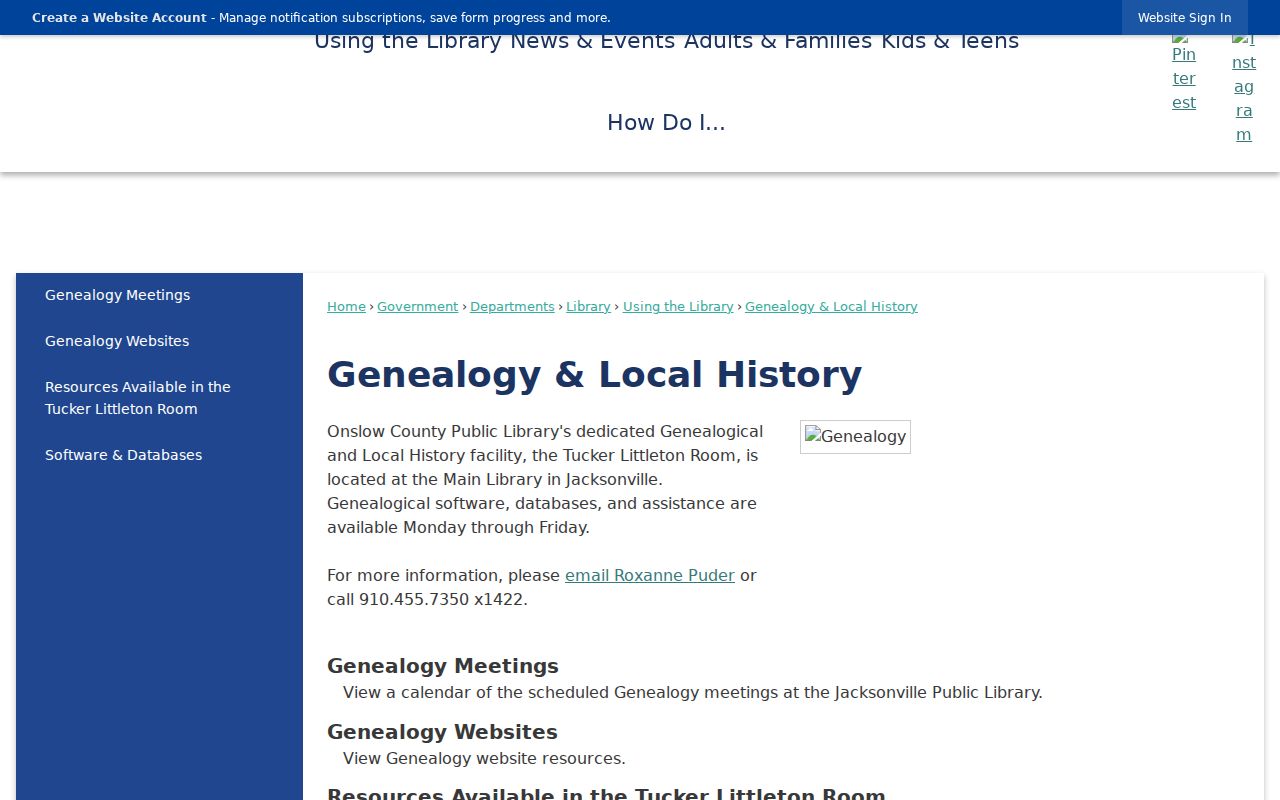Jacksonville city directory research page for the Tucker Littleton Room